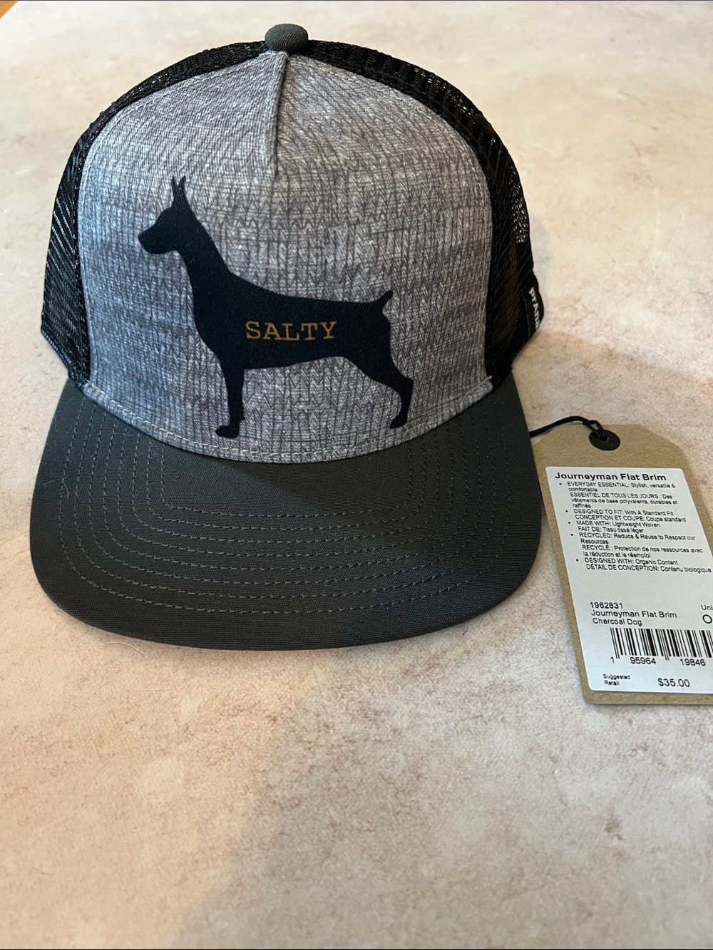 Prana Gray and Black 'Salty' Dog Silhouette Trucker Hat